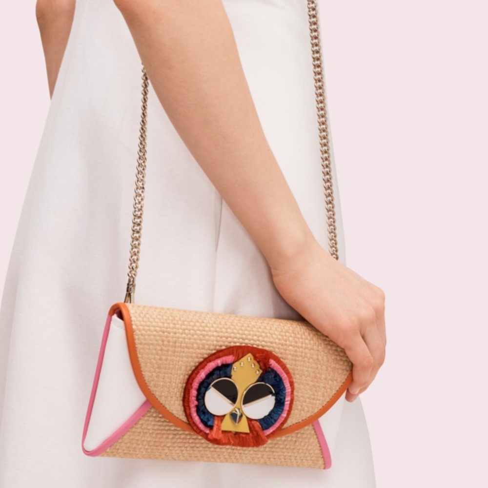 SOLDโ๏ธAuthentic Kate Spade Straw/Leather Clutch/โฆ - Picture 2 of 8